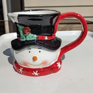 Vintage Frosty the Snowman Shaped Painted Mug w/Red Scarf and White Snowflakes!